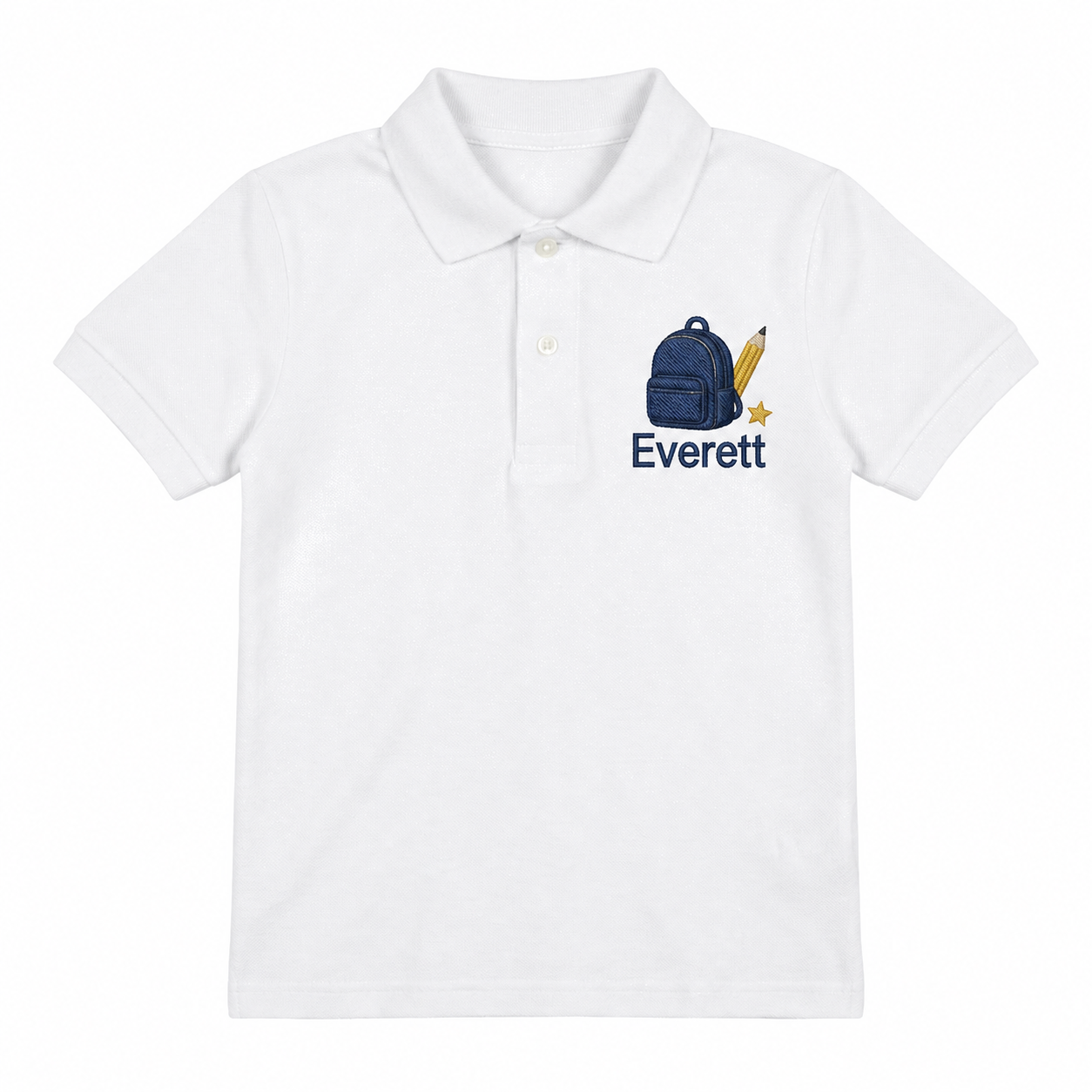 Backpack and Pencil Youth Embroidered Polo | Personalized Name Back to School Kids Polo