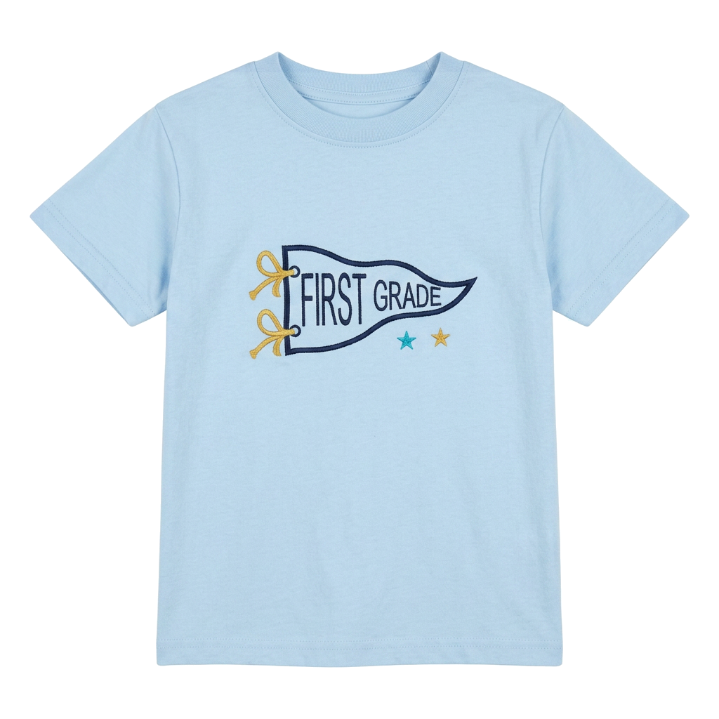 First Grade Pennant Embroidered Youth T-Shirt | Back to School Kids Tee