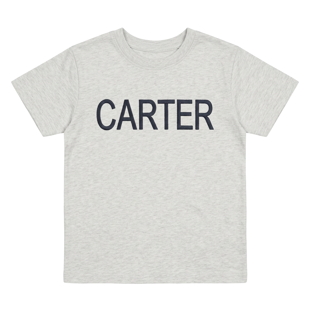 Block Letter Name Embroidered Youth T-Shirt | Personalized School Kids Tee