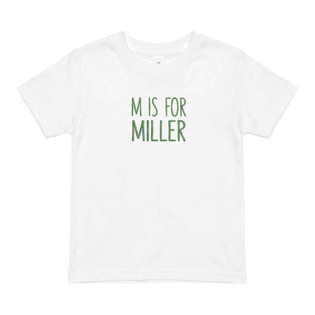 M Is For Name Embroidered Youth T-Shirt | Personalized Initial Back to School Kids Tee