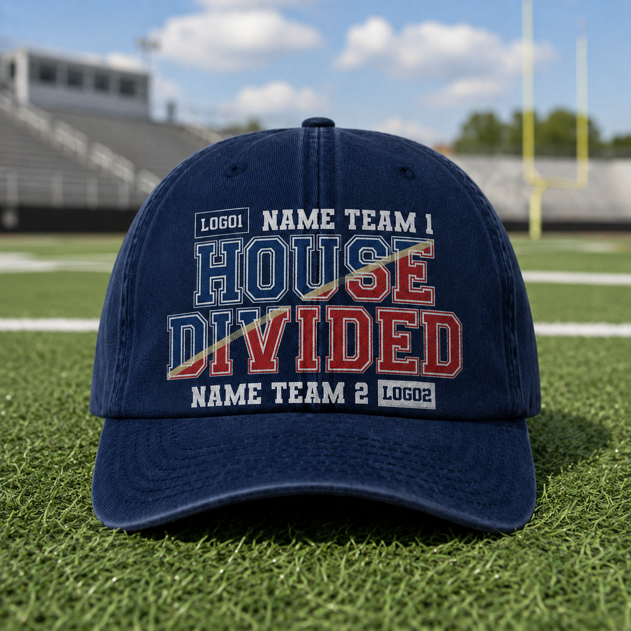 Personalized House Divided Cap | Custom Two-Team Name & Logo Printed Sports Hat