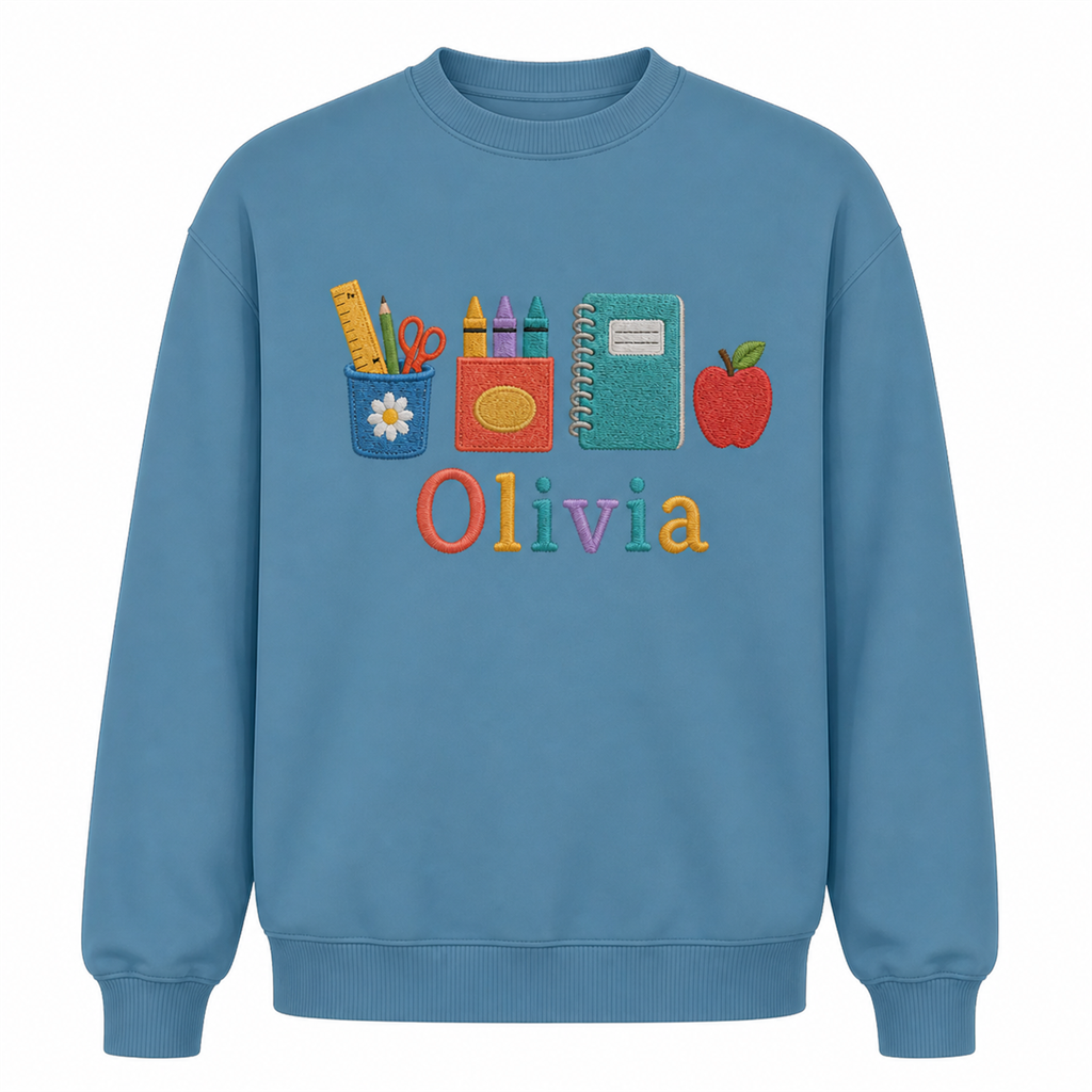 Back to School Supplies Embroidered Sweatshirt | Personalized Name Classroom Crewneck