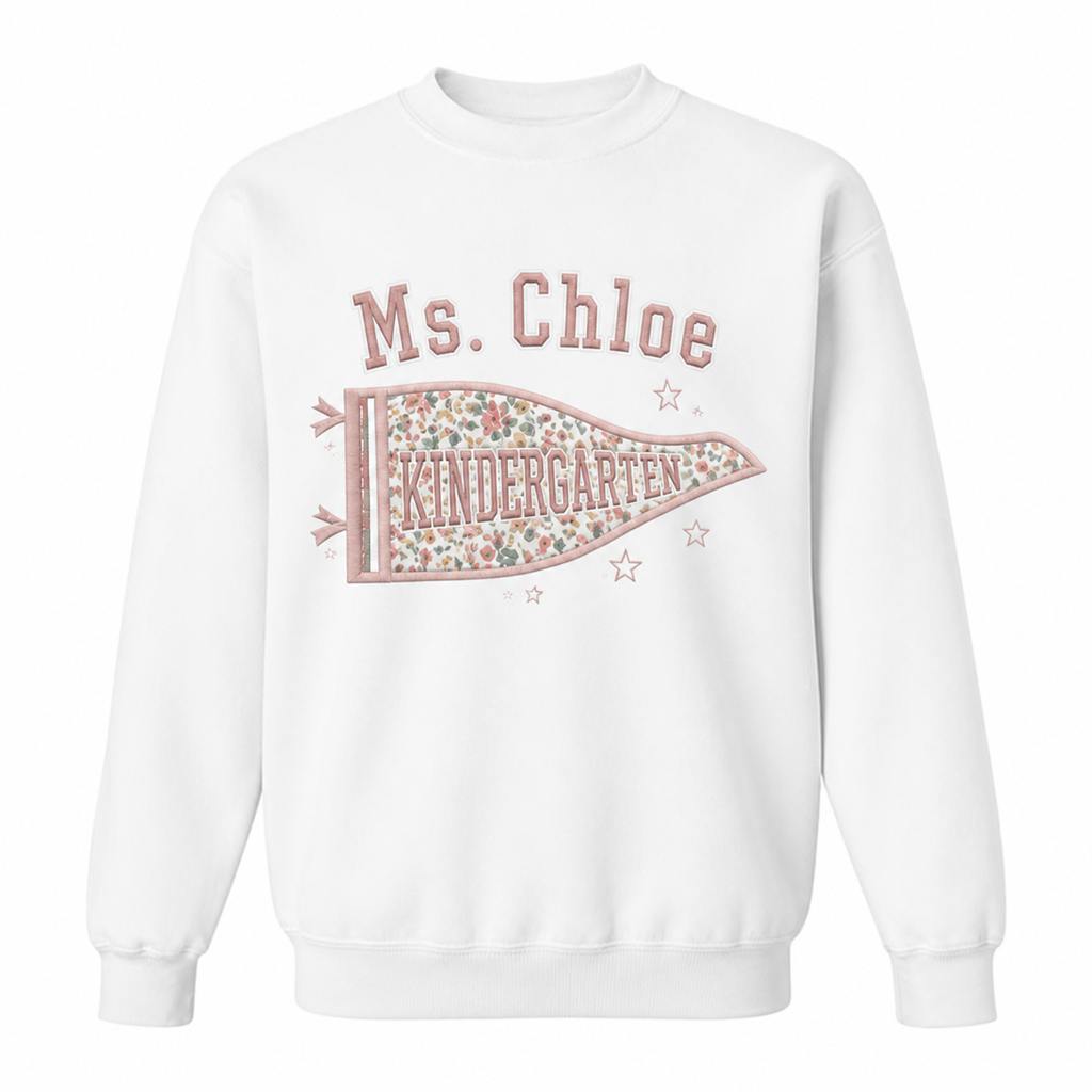 Kindergarten Teacher Embroidered Sweatshirt | Personalized Floral Pennant Back to School Crewneck