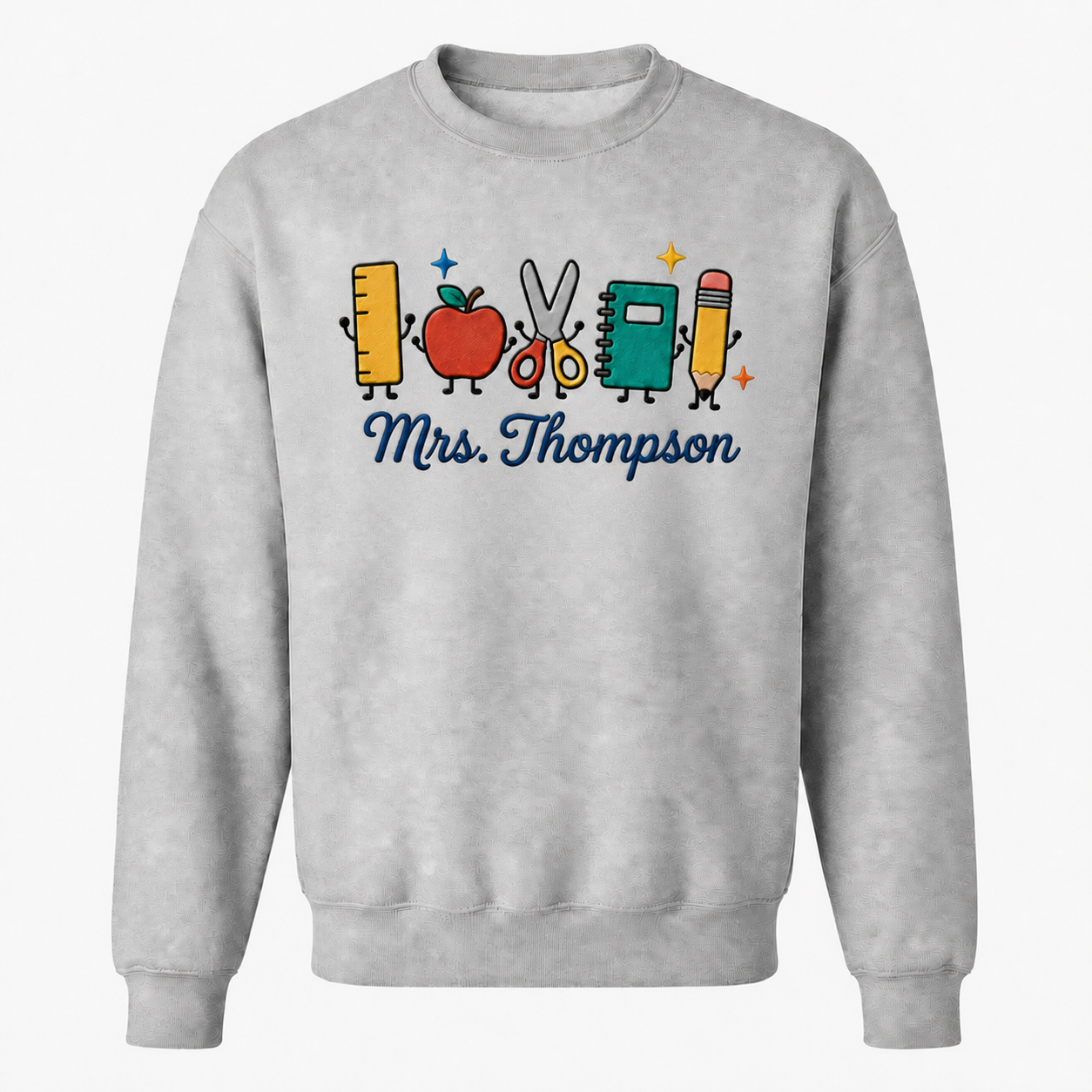 Cute School Supplies Embroidered Sweatshirt | Personalized Teacher Name Classroom Crewneck