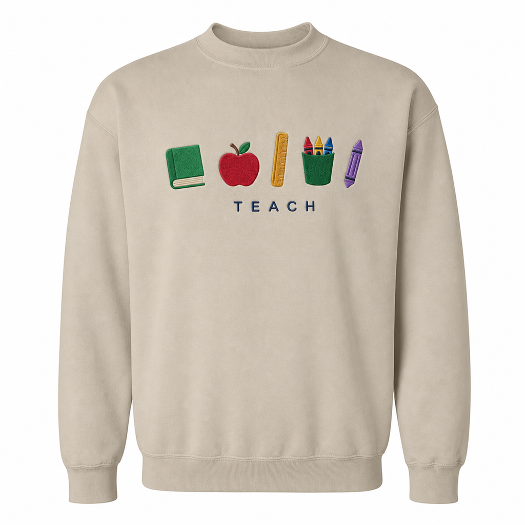TEACH Embroidered Sweatshirt | Apple Books Crayons Teacher Appreciation Crewneck