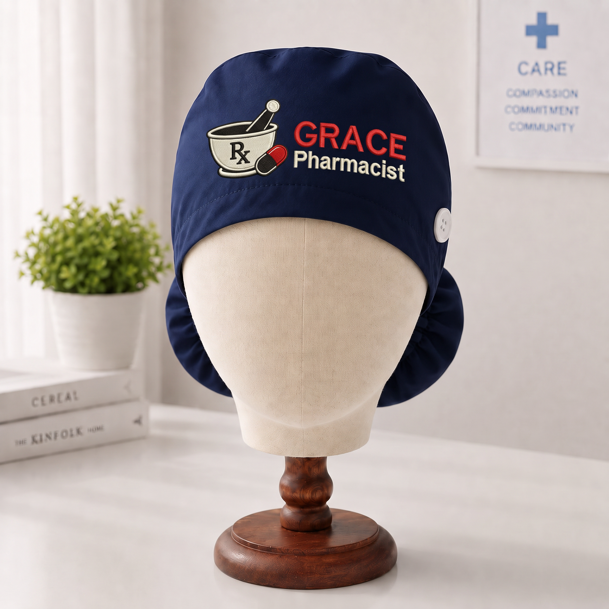 Pharmacist Embroidered Ponytail Scrub Cap | Personalized Medical Cap for Pharmacist