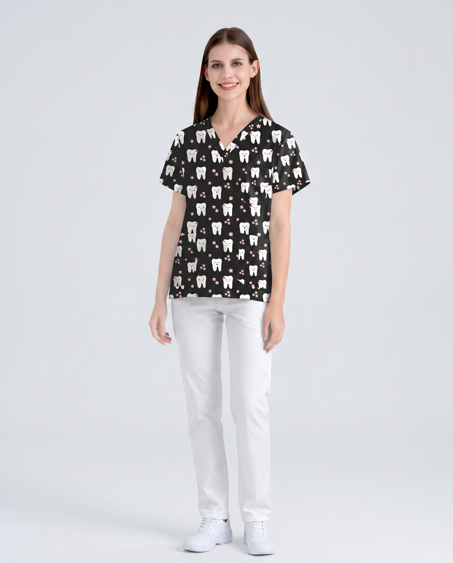 Custom Printed Unisex Scrub Top Medical Uniform