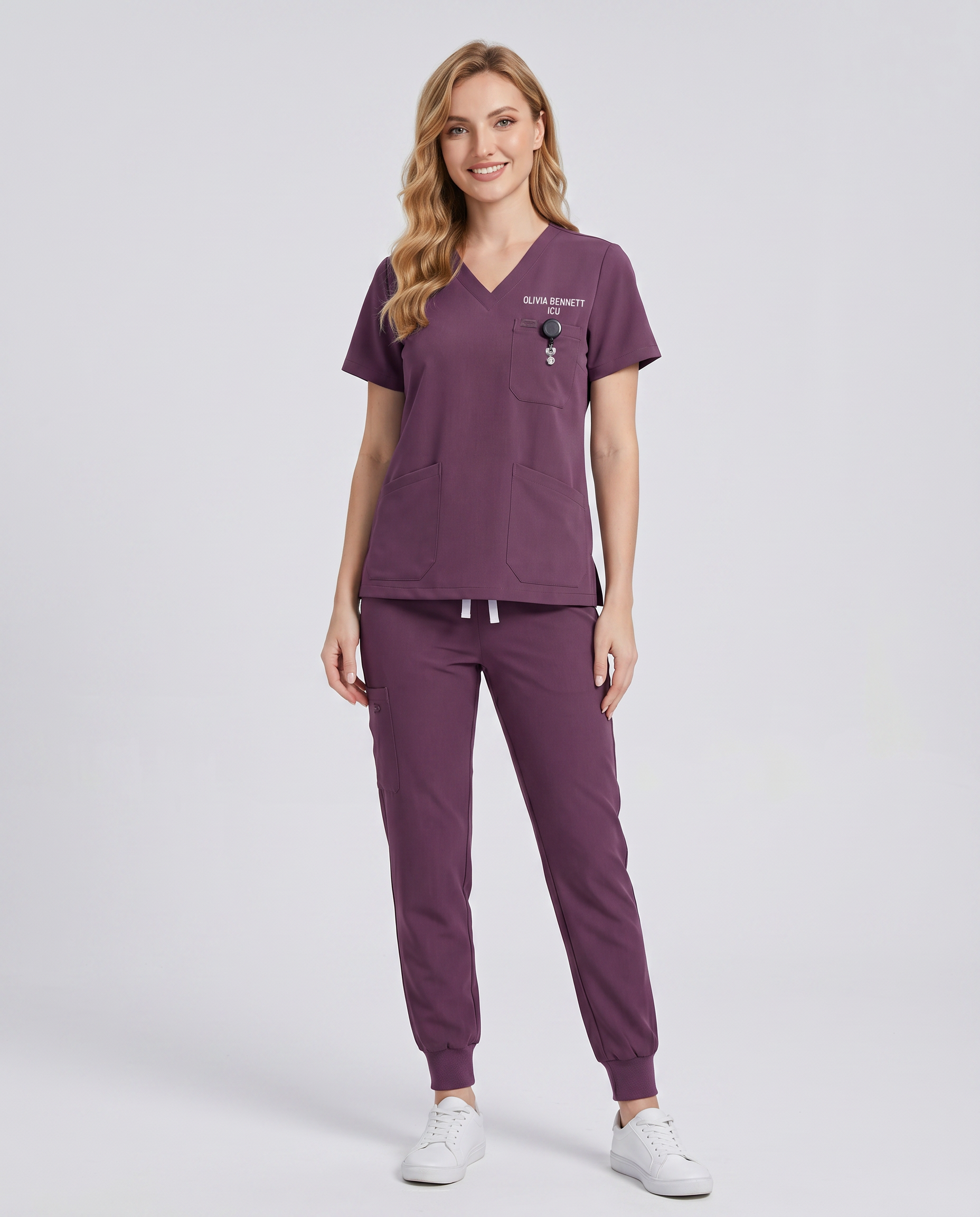 Custom Embroidered Unisex Jogger Scrub Set – V-Neck Two Front Pockets Medical Uniform