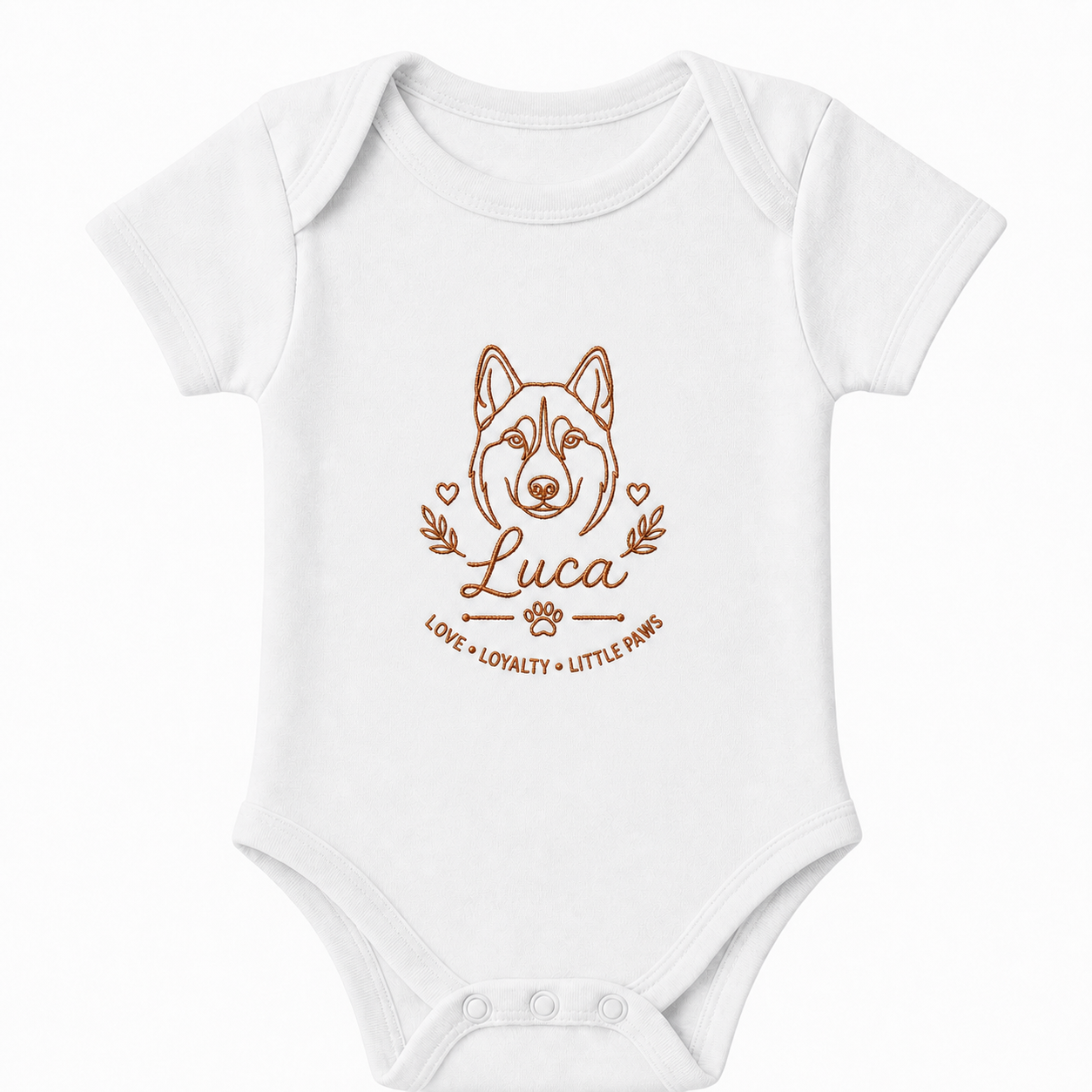 Custom Embroidered Husky Line Art Baby Onesie | Personalized Dog Name Bodysuit, Love Loyalty Little Paws Gift