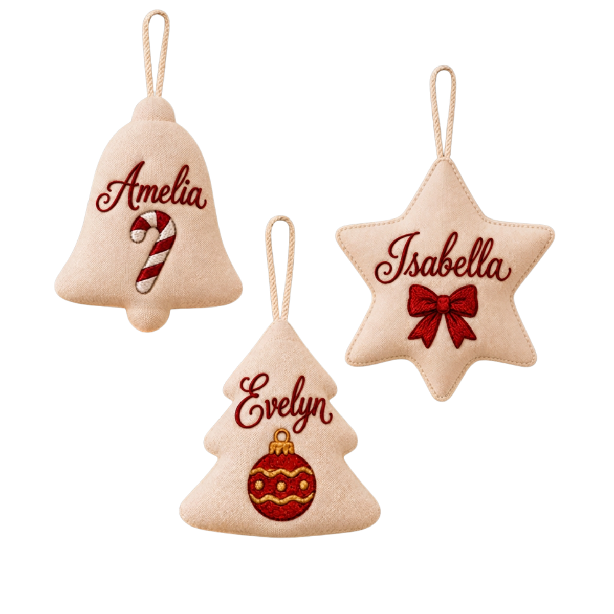 Personalized Embroidered Christmas Ornament | Custom Name Bell, Star & Tree Keepsake