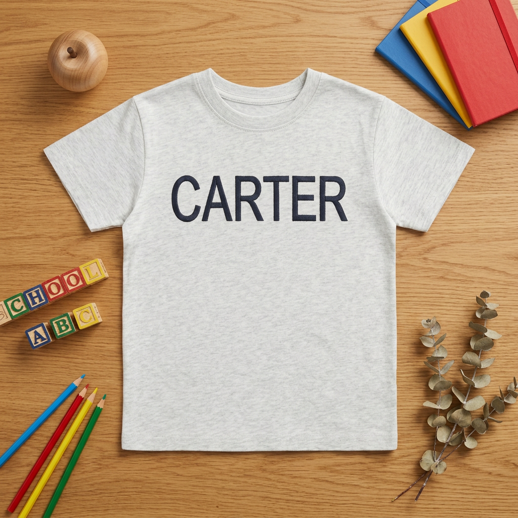 Block Letter Name Embroidered Youth T-Shirt | Personalized School Kids Tee