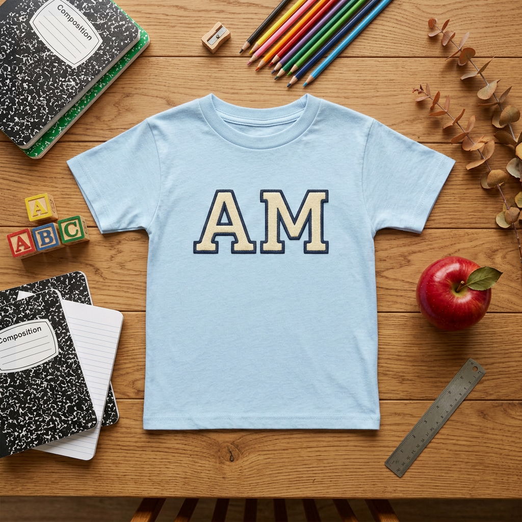 Varsity Initials Embroidered Youth T-Shirt | Personalized Monogram Back to School Kids Tee