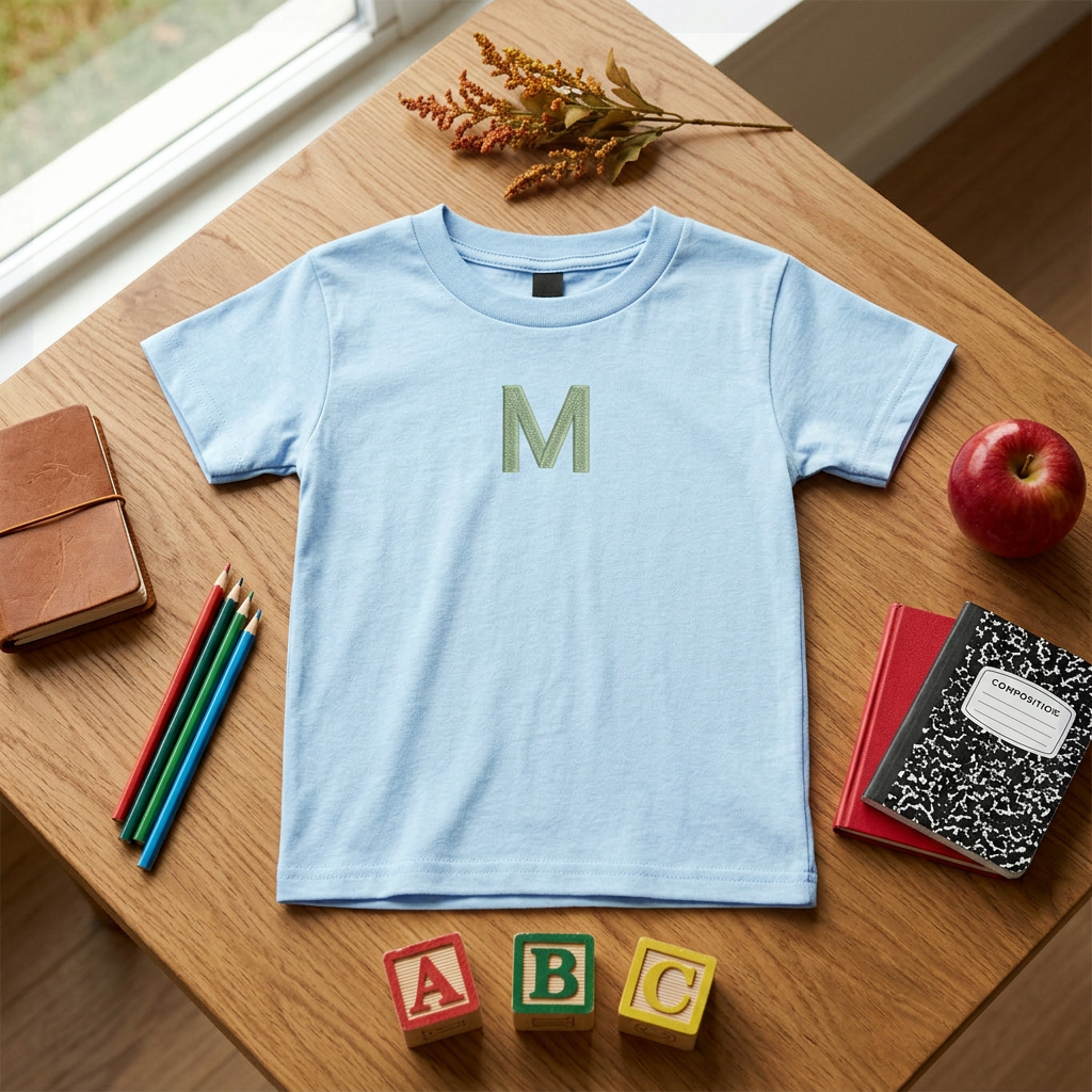 Single Initial Embroidered Youth T-Shirt | Personalized Monogram School Kids Tee