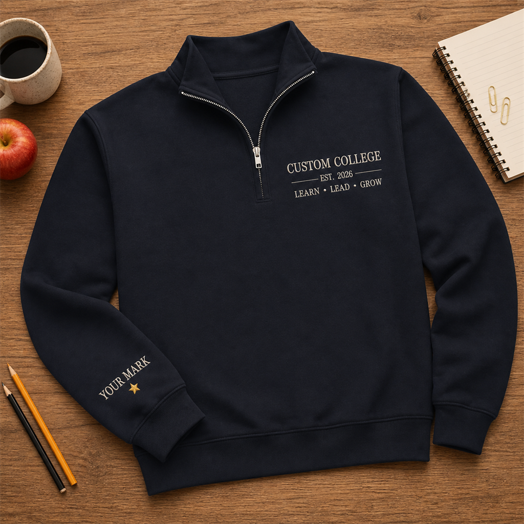 Custom School Collegiate Embroidered Quarter Zip | Personalized Est Year Staff Pullover
