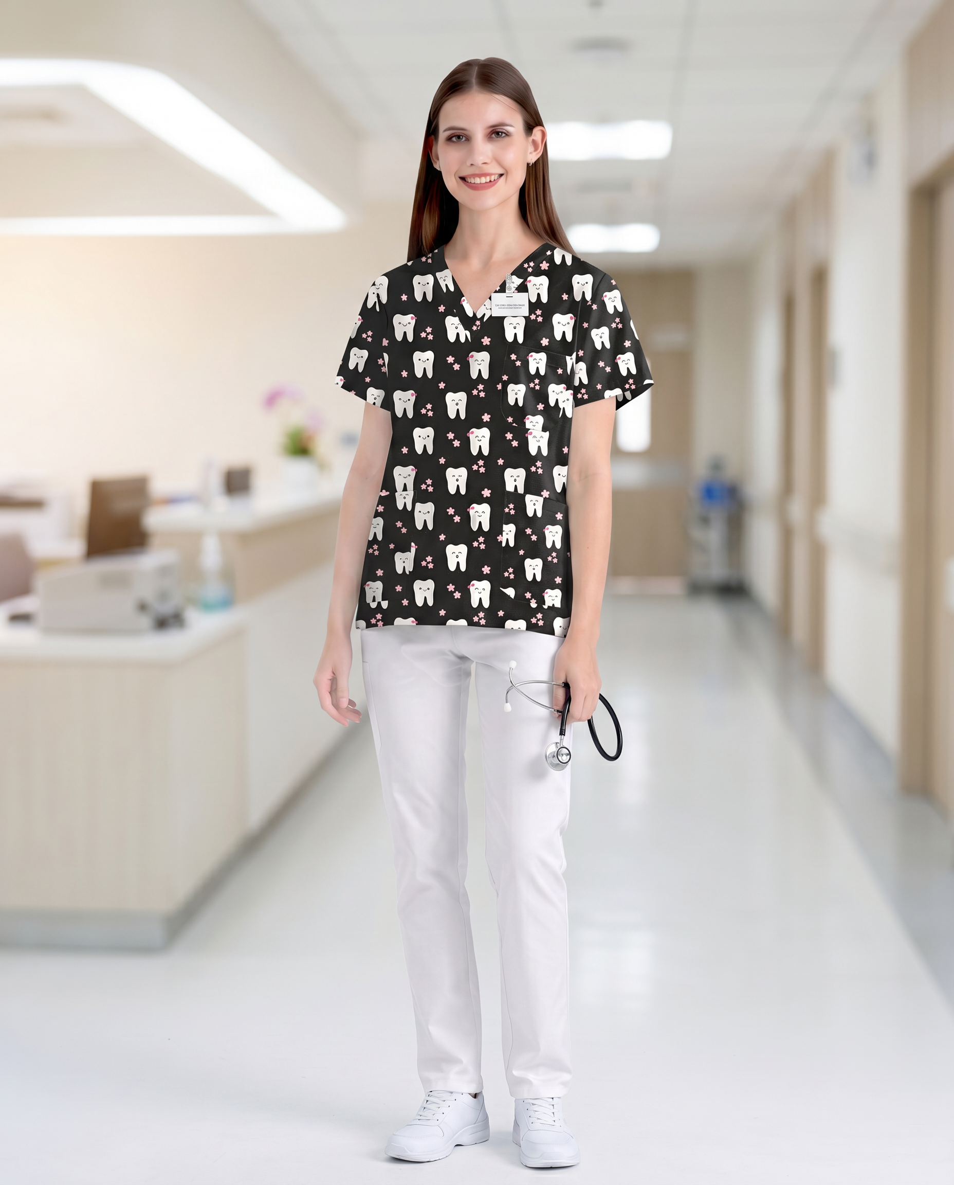 Custom Printed Unisex Scrub Top Medical Uniform