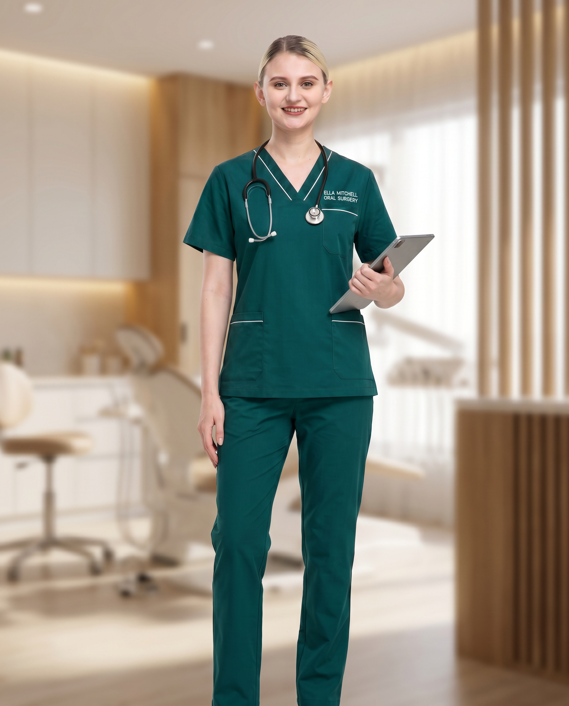 Custom Embroidered Unisex Scrub Set with Contrast Trim – V-Neck Oral Surgery Uniform