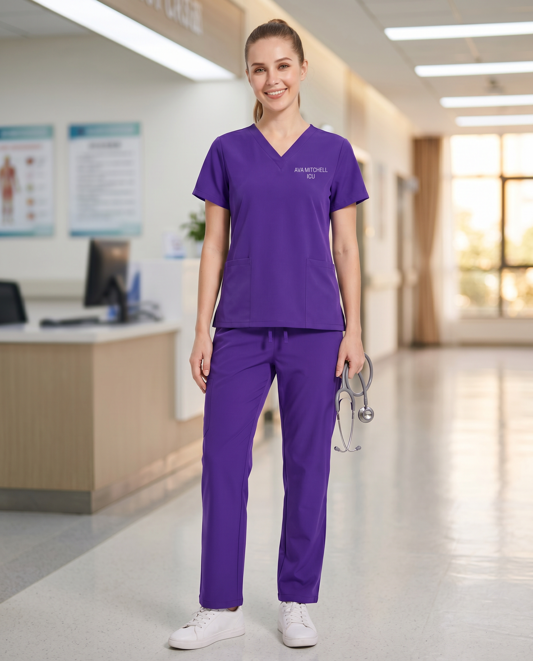 Custom Embroidered Unisex Scrub Set – V-Neck Two Front Pockets Straight-Leg Pants