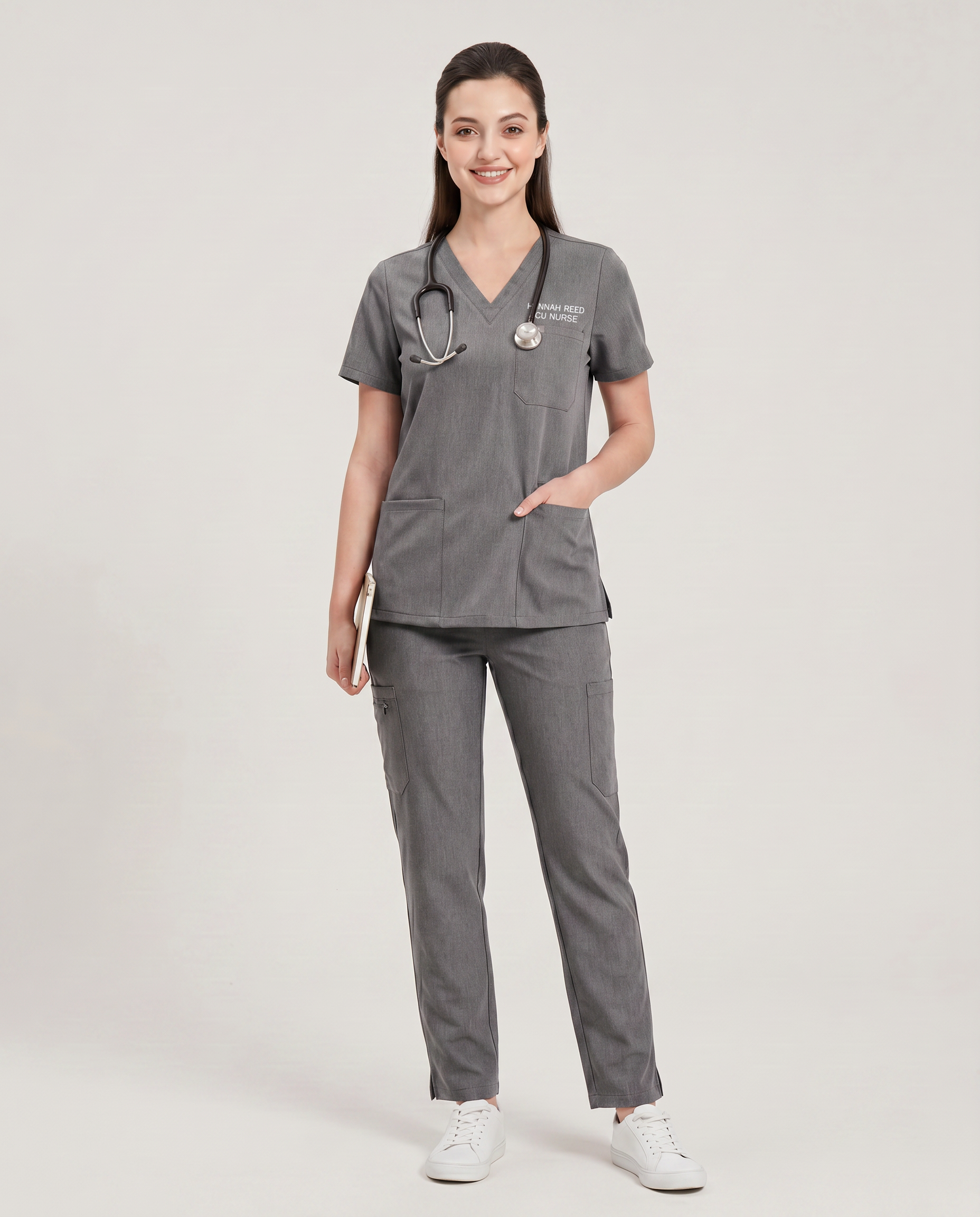 Custom Embroidered Unisex Scrub Set – V-Neck Chest Pocket Multi-Pocket Pants