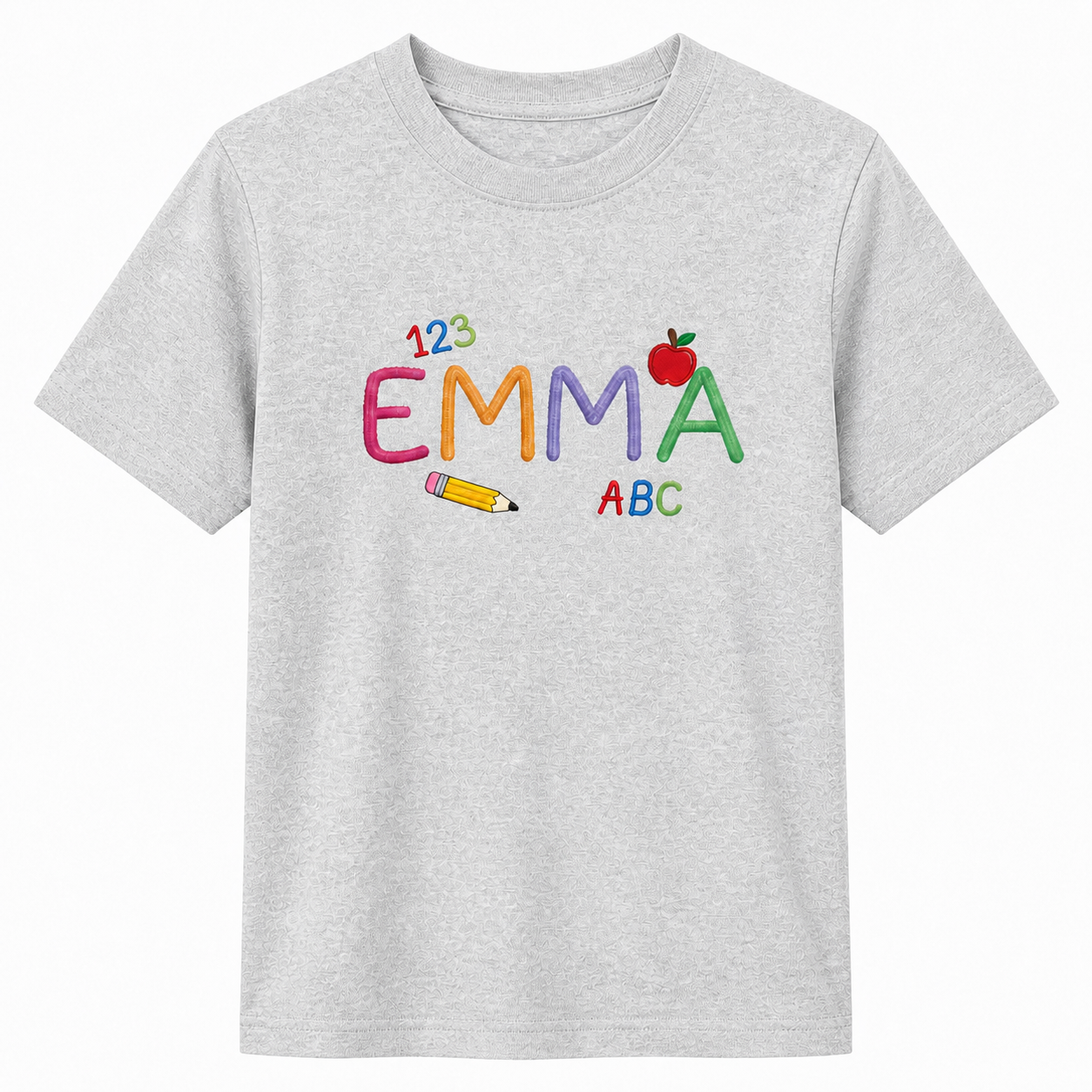 123 ABC Embroidered Youth T-Shirt | Personalized Name Apple Back to School Kids Tee