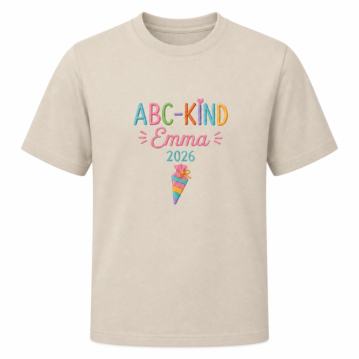 ABC-Kind Embroidered Youth T-Shirt | Personalized Name and Year First Day of School Tee