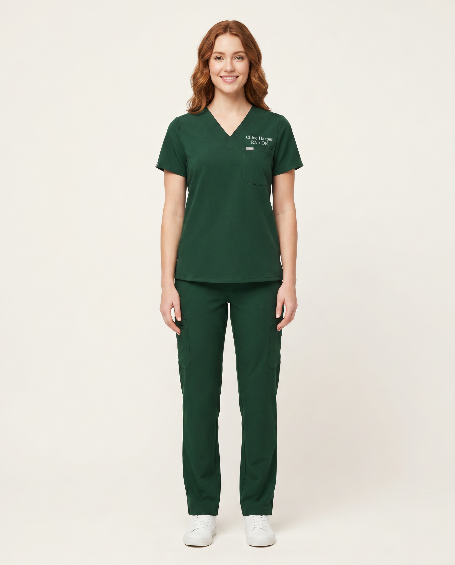 Custom Embroidered Unisex Scrub Set – V-Neck Chest Pocket Cargo Pants