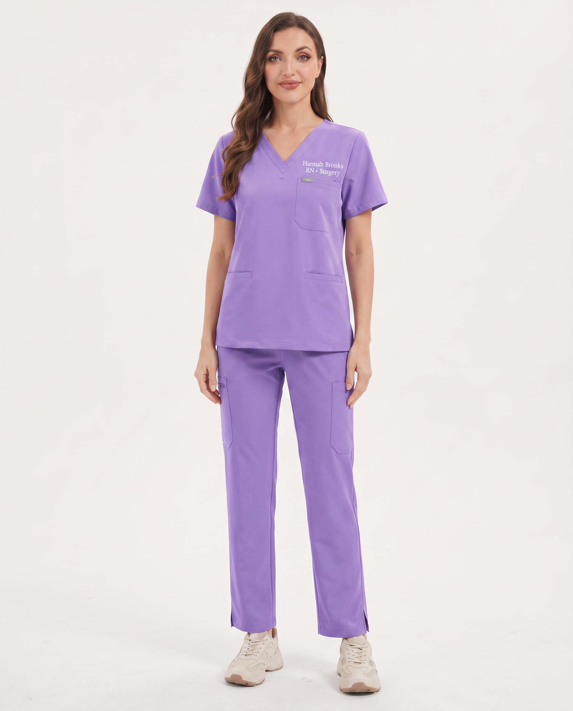 Custom Embroidered Unisex Scrub Set – V-Neck Chest Pocket & Cargo Pants
