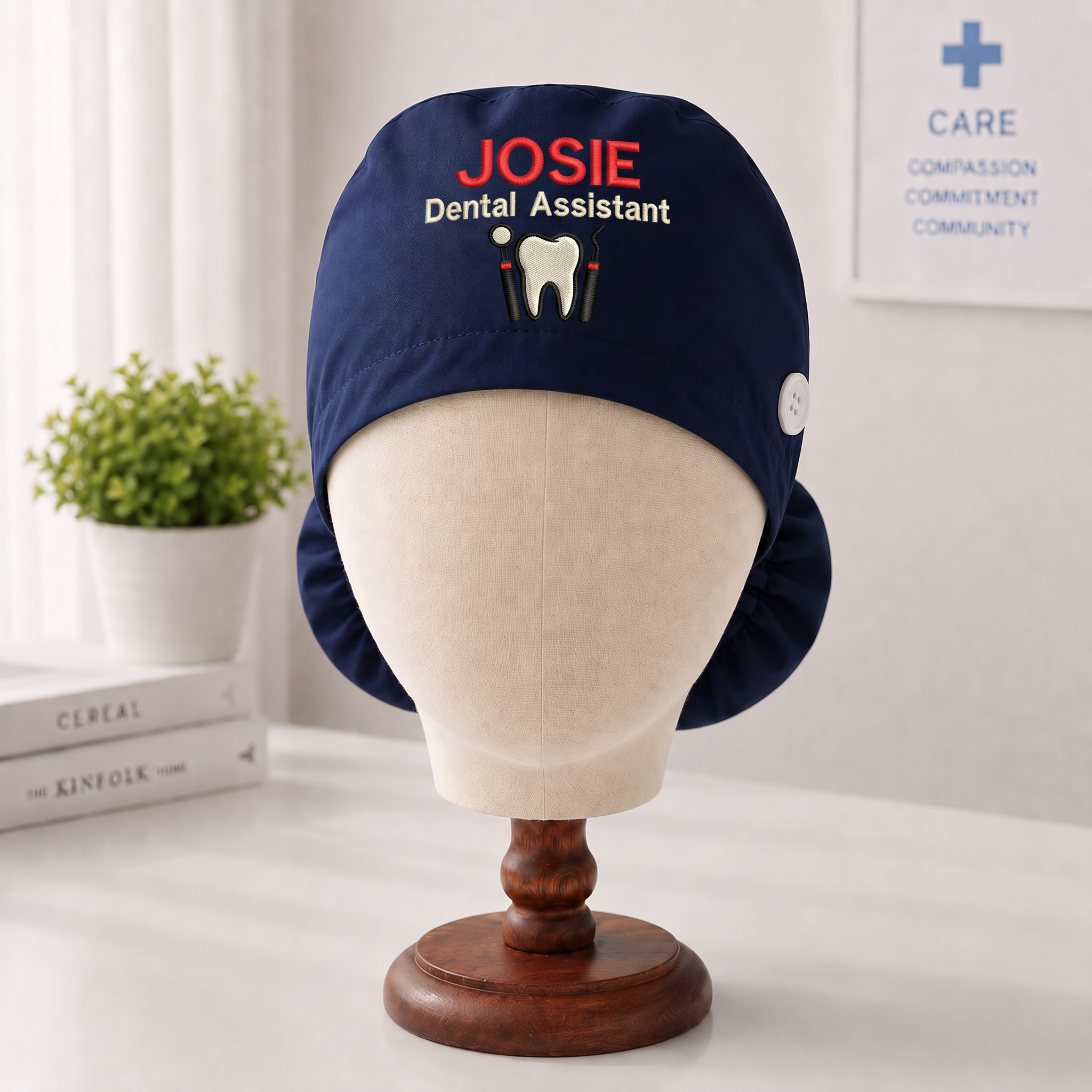 Dental Assistant Embroidered Ponytail Scrub Cap | Personalized Medical Cap for Dental Assistant