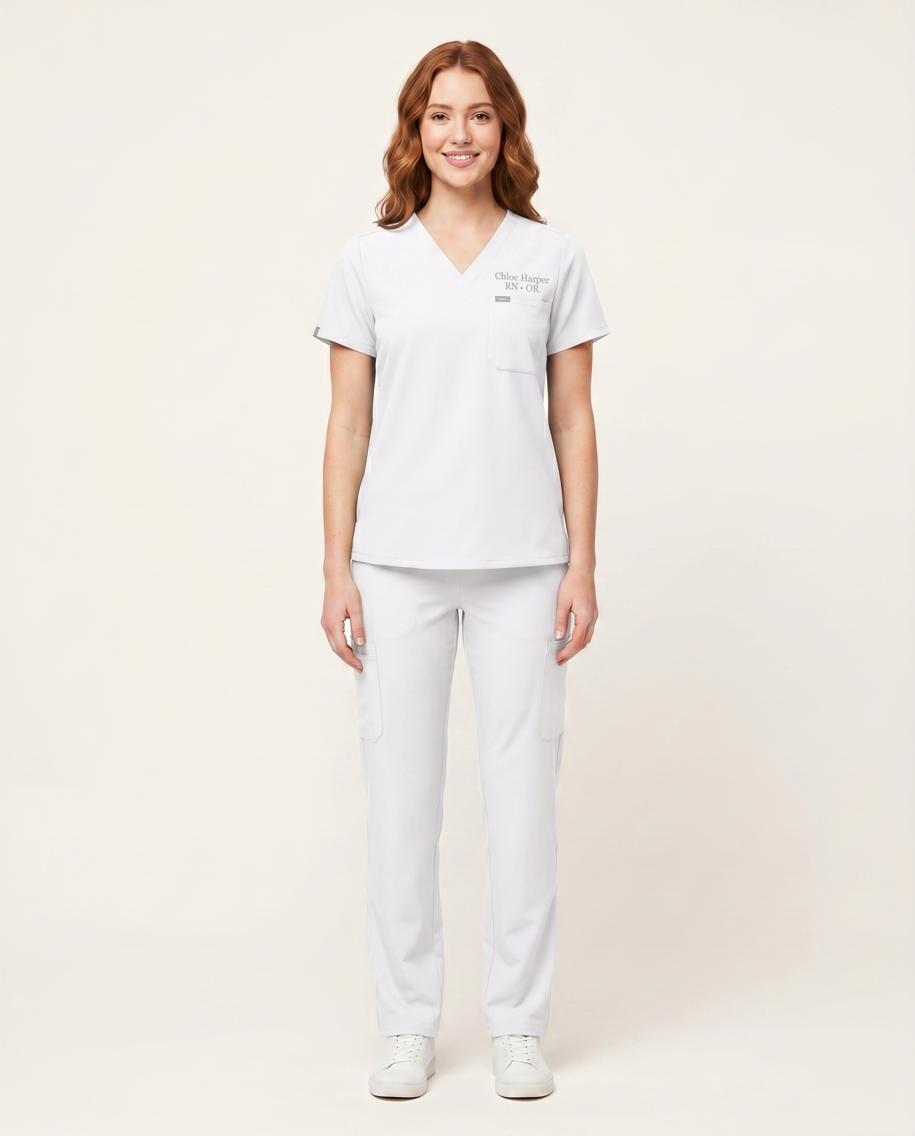 Custom Embroidered Unisex Scrub Set – V-Neck Chest Pocket Cargo Pants