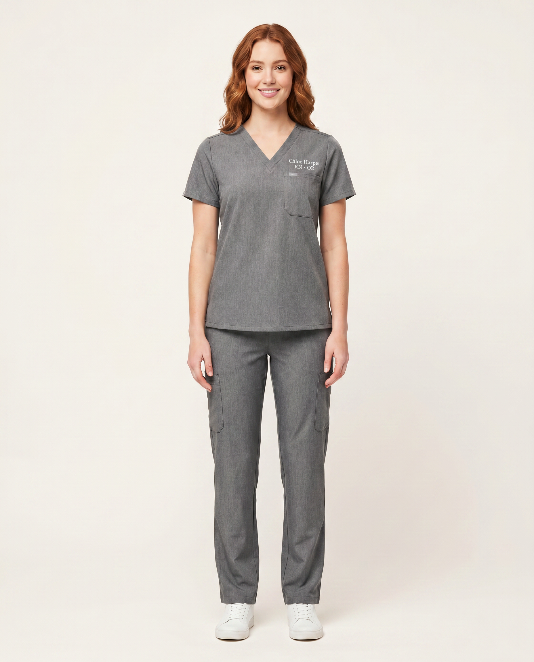 Custom Embroidered Unisex Scrub Set – V-Neck Chest Pocket Cargo Pants