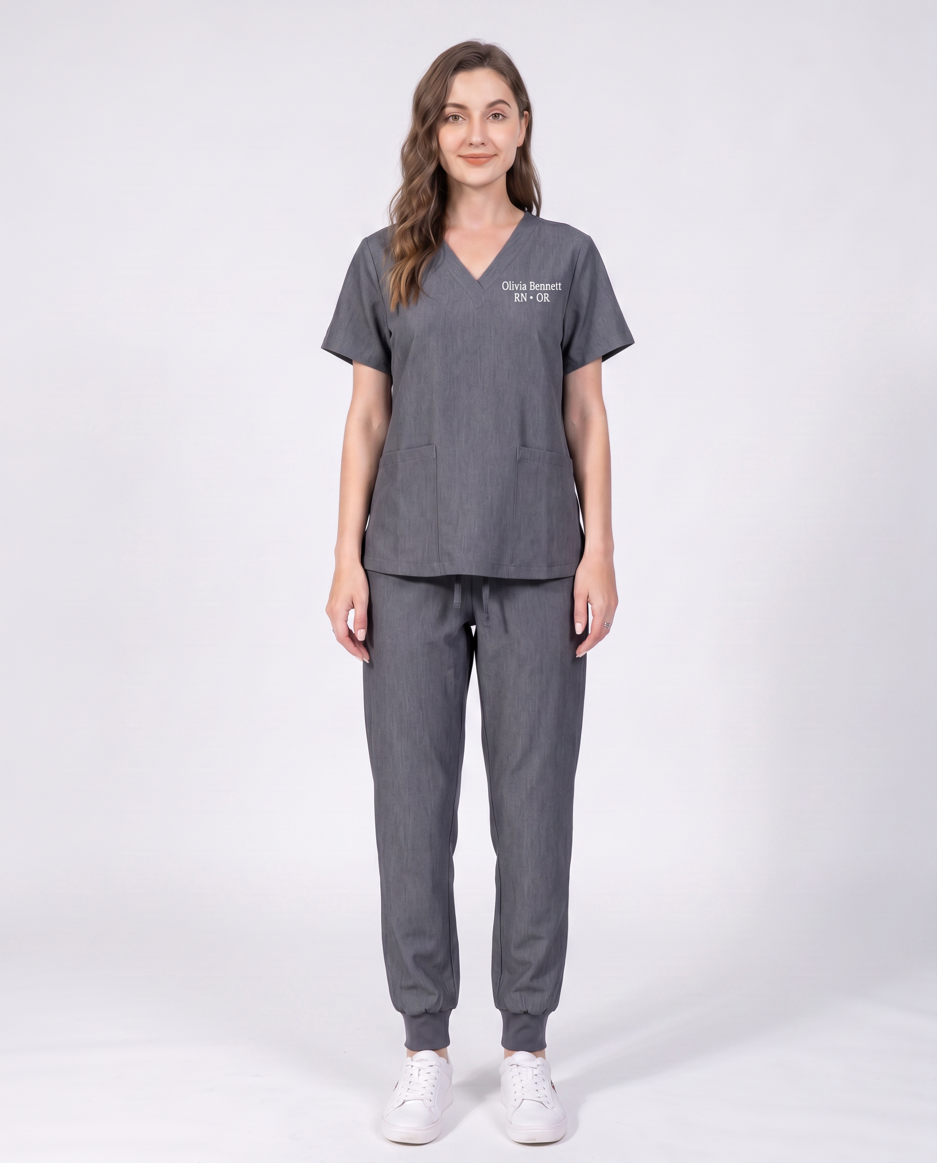 Custom Embroidered Unisex Scrub Set – V-Neck Two Front Pockets Straight-Leg Pants
