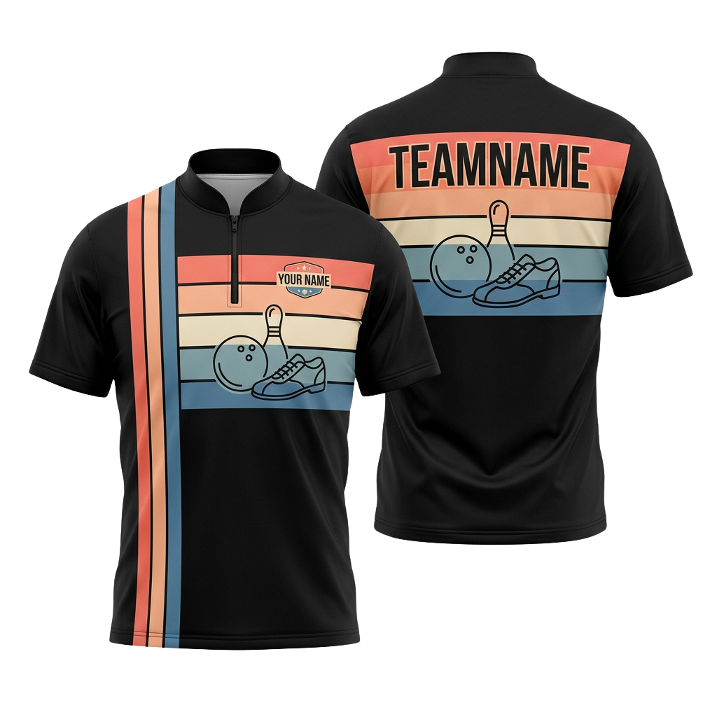 Custom Retro Stripe Bowling Polo Shirt | Personalized Team Name 3D Printed Bowling Jersey