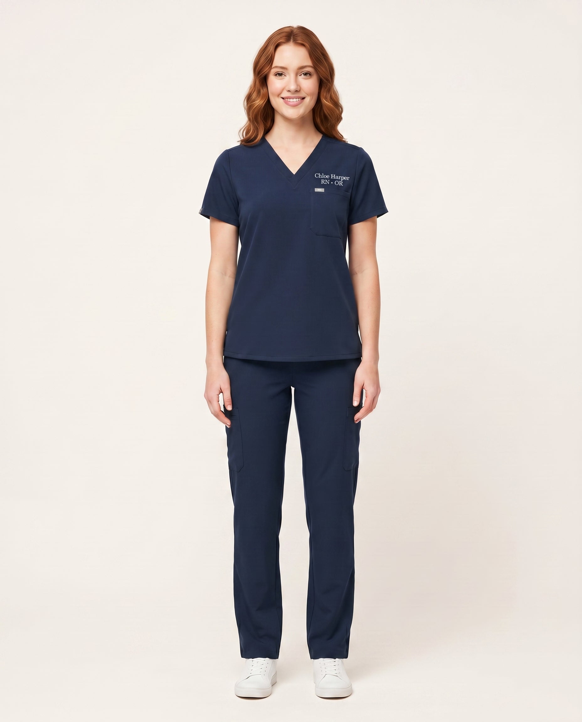 Custom Embroidered Unisex Scrub Set – V-Neck Chest Pocket Cargo Pants