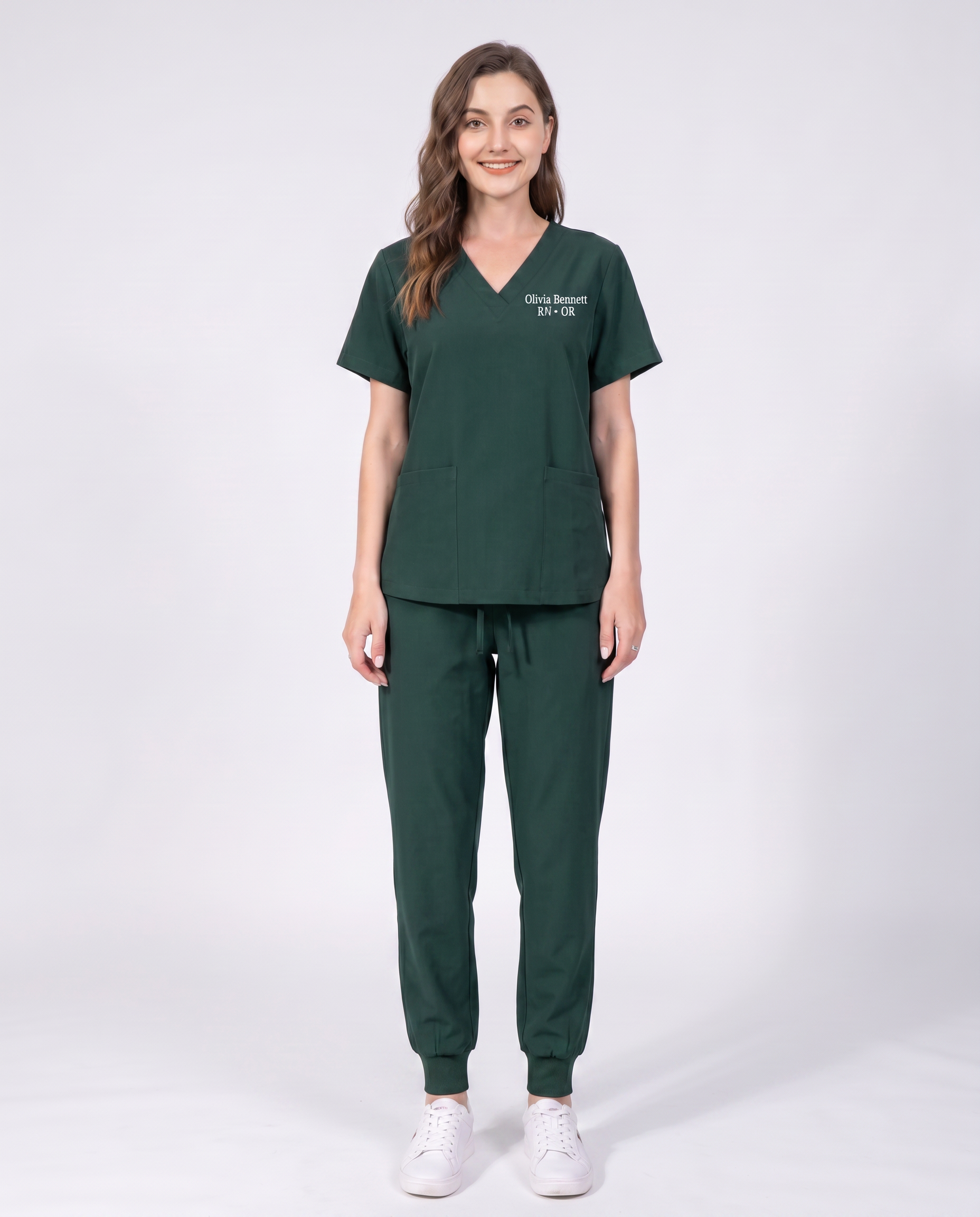 Custom Embroidered Unisex Scrub Set – V-Neck Two Front Pockets Straight-Leg Pants