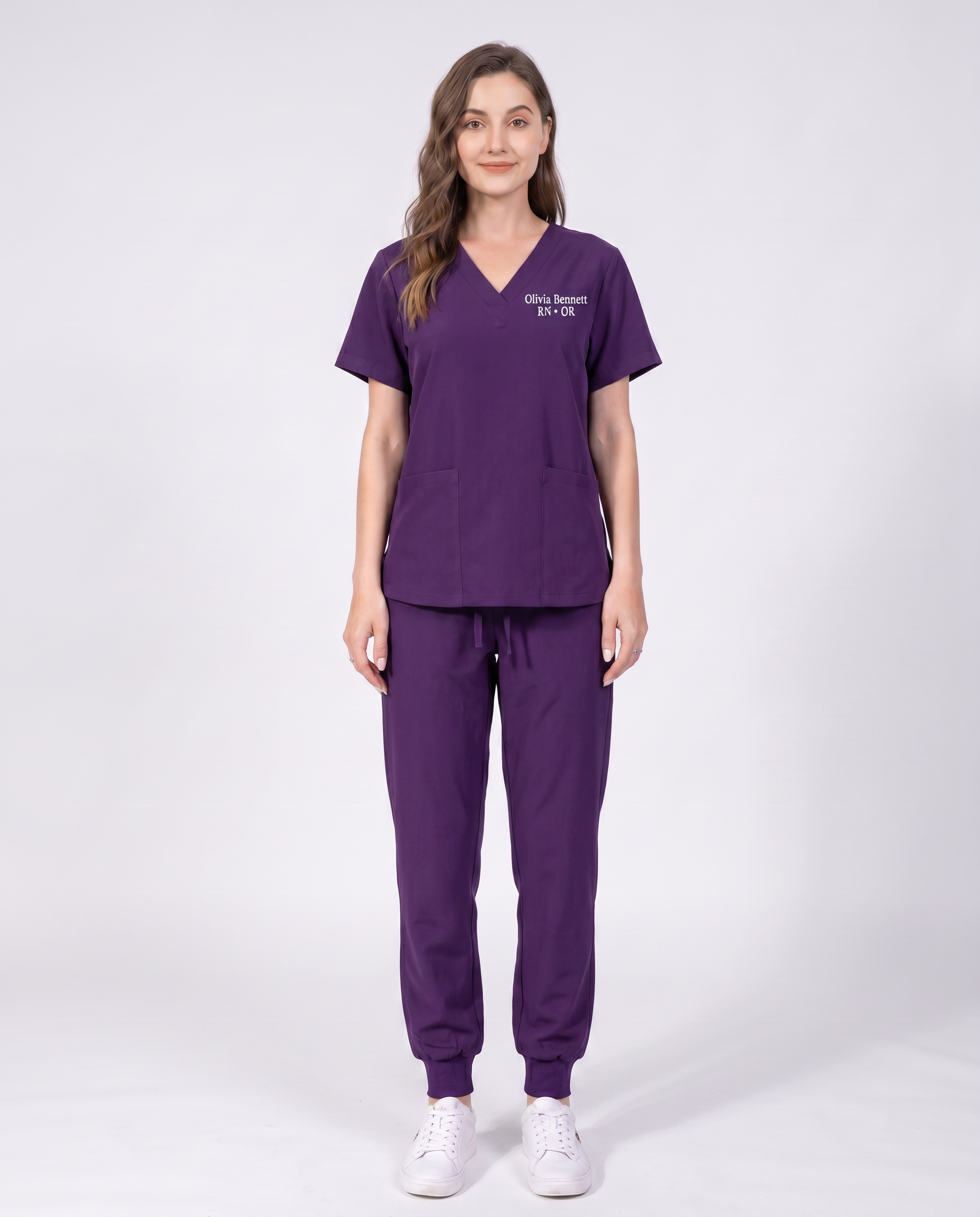 Custom Embroidered Unisex Scrub Set – V-Neck Two Front Pockets Straight-Leg Pants