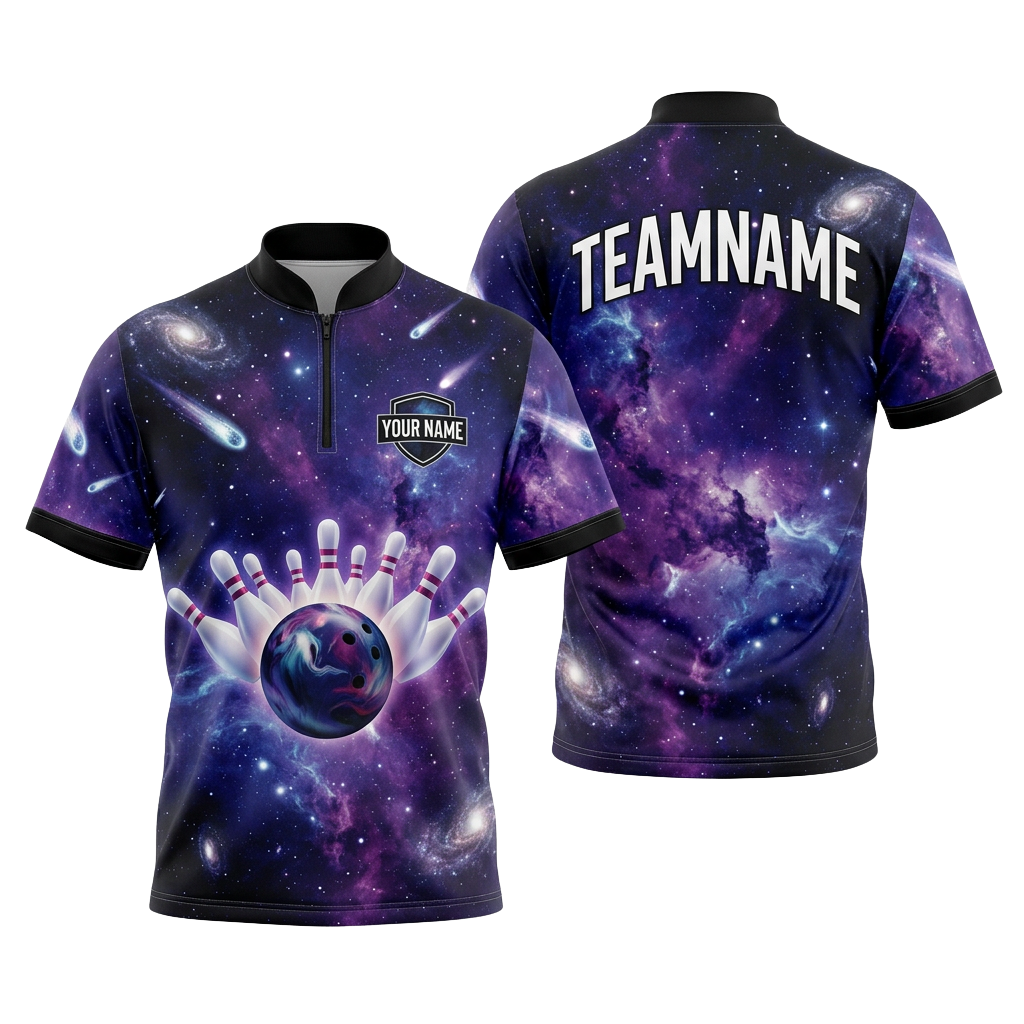 Custom Deep Space Galaxy Bowling Polo Shirt | Personalized Team Name 3D Printed Bowling Jersey