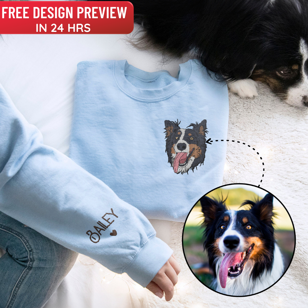 Custom Full Color Pet Photo Embroidered Sweatshirt Hoodie Intriklo