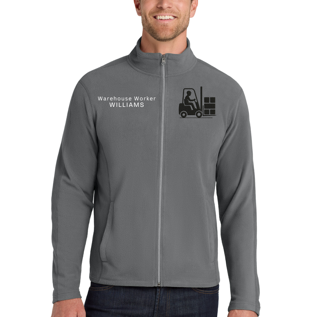 Custom Warehouse Worker Embroidered Fleece Jacket - Personalized Name & Crew Zip-Up