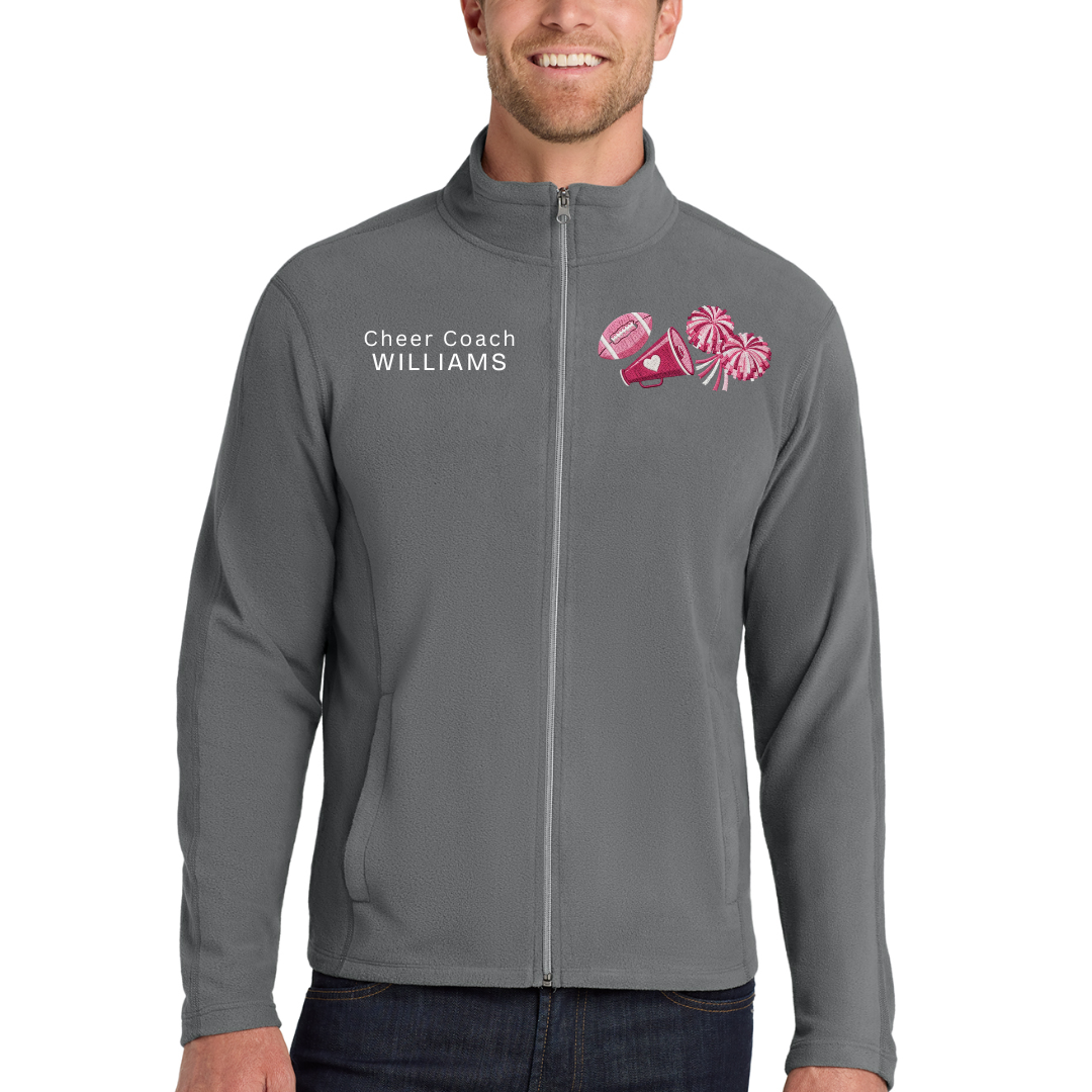 Custom Cheer Coach Embroidered Fleece Jacket - Personalized Name Zip-Up Team Wear