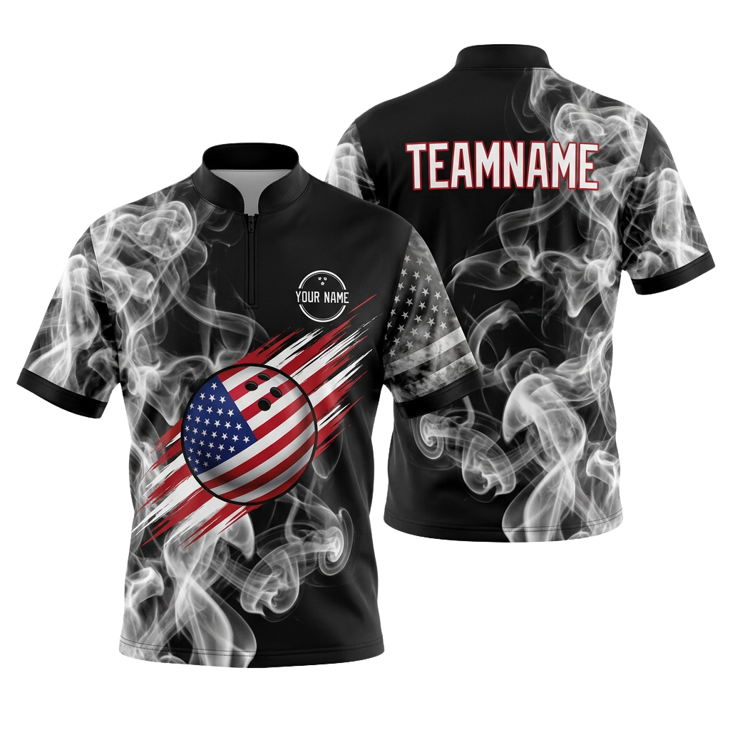Custom Smoke Flag Bowling Polo Shirt | Personalized Team Name 3D Printed Bowling Jersey