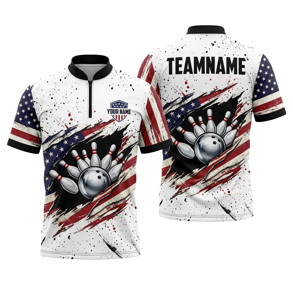 Custom Torn Flag Bowling Polo Shirt | Personalized Team Name 3D Printed Bowling Jersey