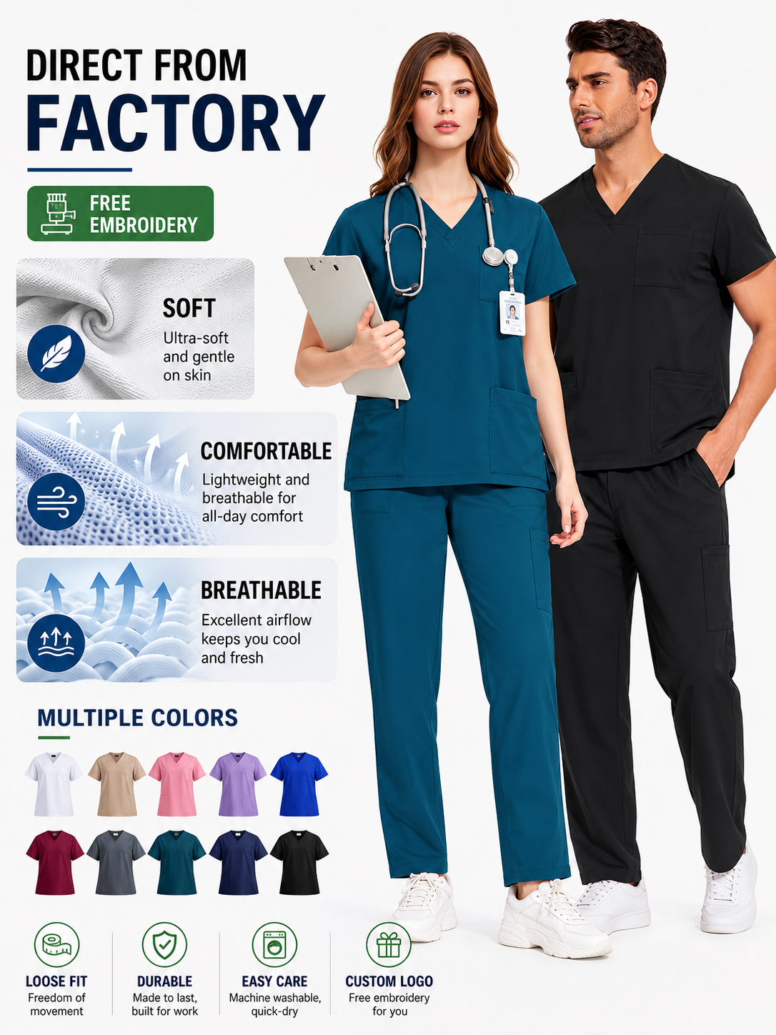 Lightweight Navy Medical Scrubs – Breathable Stretch Workwear