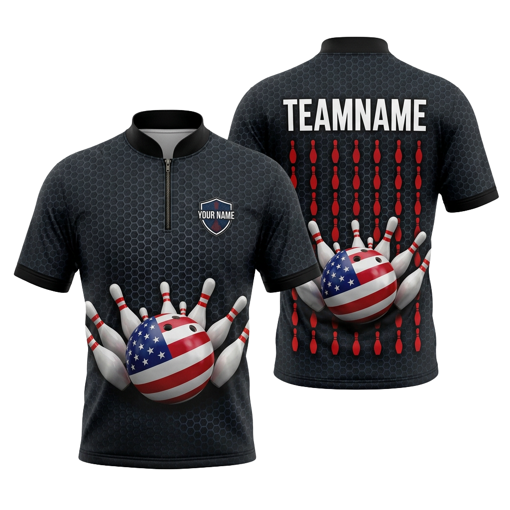 Custom Hexagon Flag Bowling Polo Shirt | Personalized Team Name 3D Printed Bowling Jersey