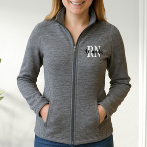 Custom RN Digi Stripe Fleece Jacket for Nurses – Zip Up Workwear - detail view, custom embroidered by Intriklo