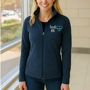 Custom RN Nurse Digi Stripe Zip Up Fleece Jacket - detail view, custom embroidered by Intriklo