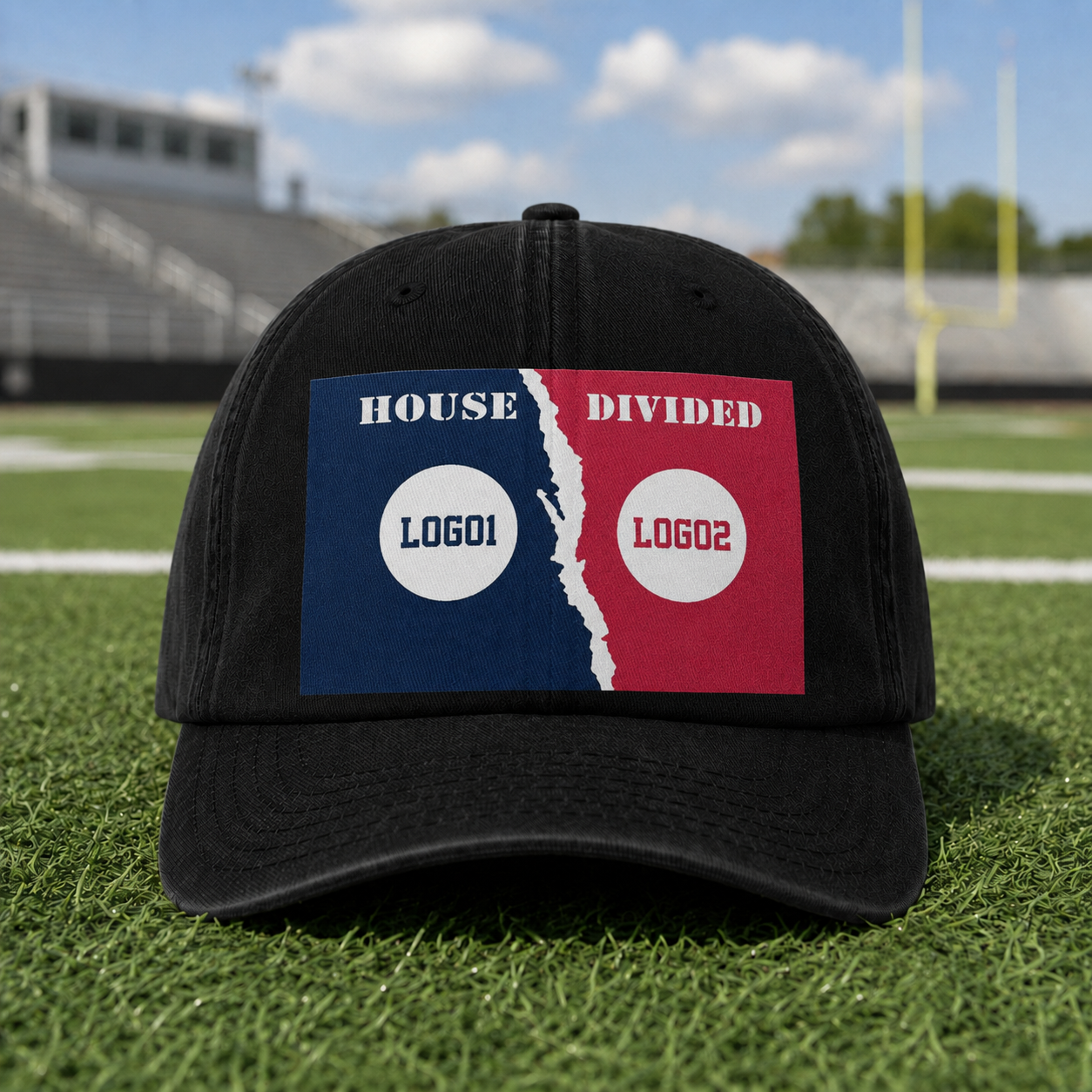 House Divided Cap | Custom Two-Team Logo Split Flag Printed Baseball Hat