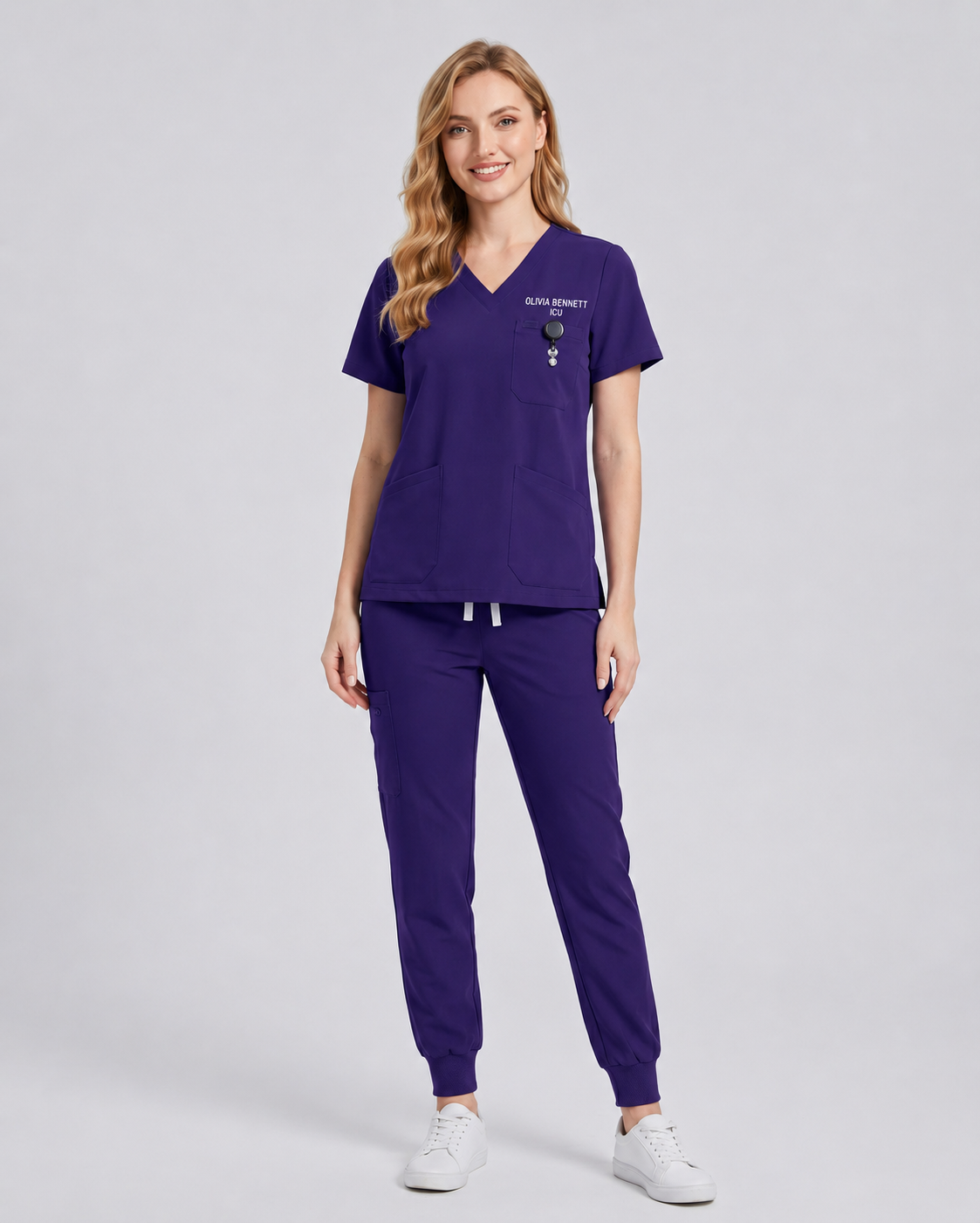 Custom Embroidered Unisex Jogger Scrub Set – V-Neck Two Front Pockets Medical Uniform