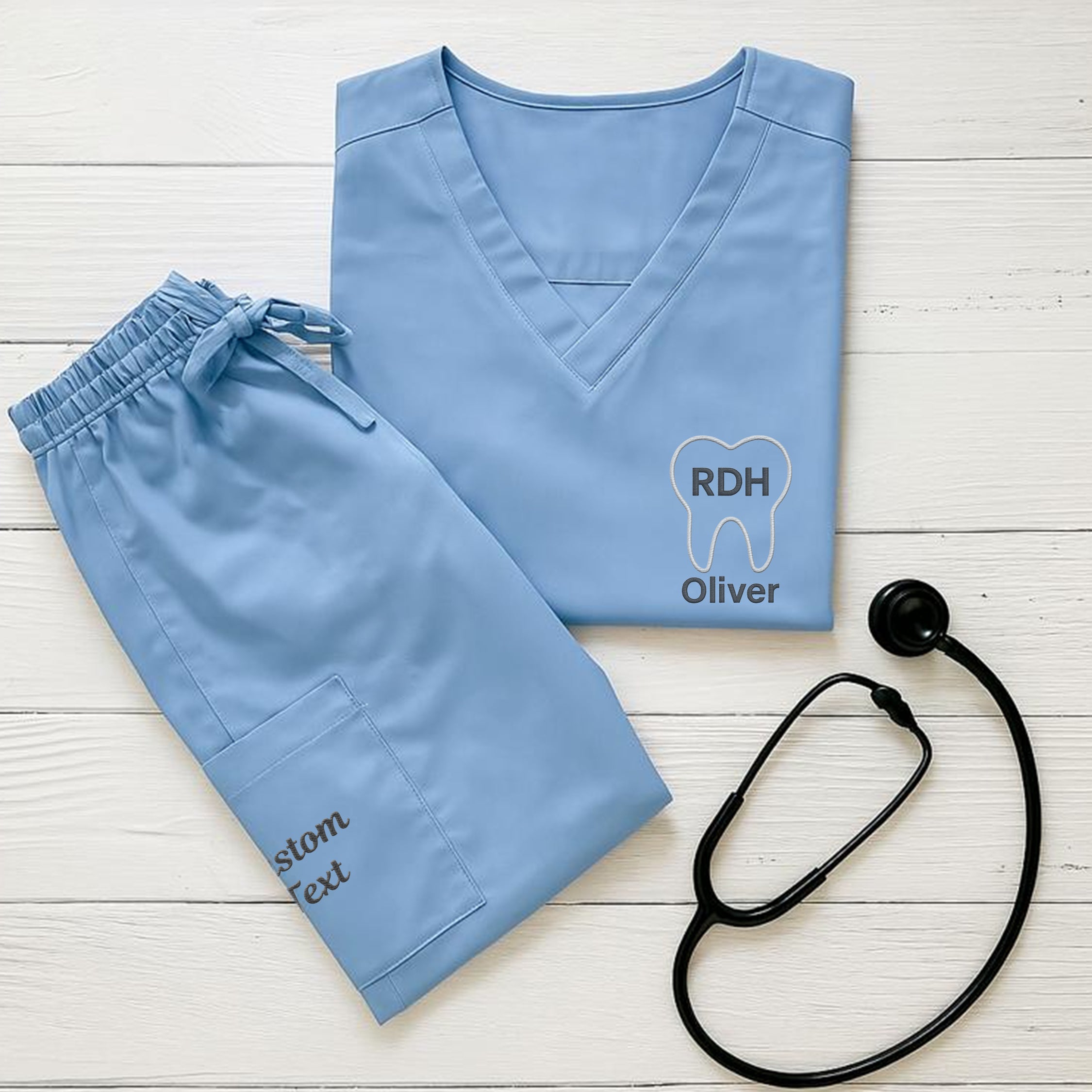Custom Logo & Text Embroidered Scrubs Set – Medical Uniform 1