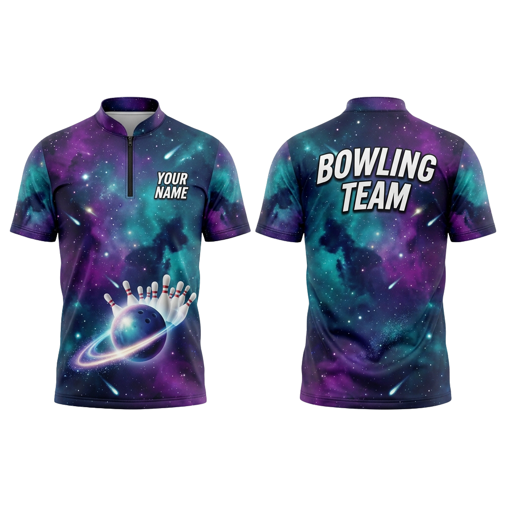 Custom Galaxy Bowling Polo Shirt | Personalized Team Name 3D Printed Bowling Jersey