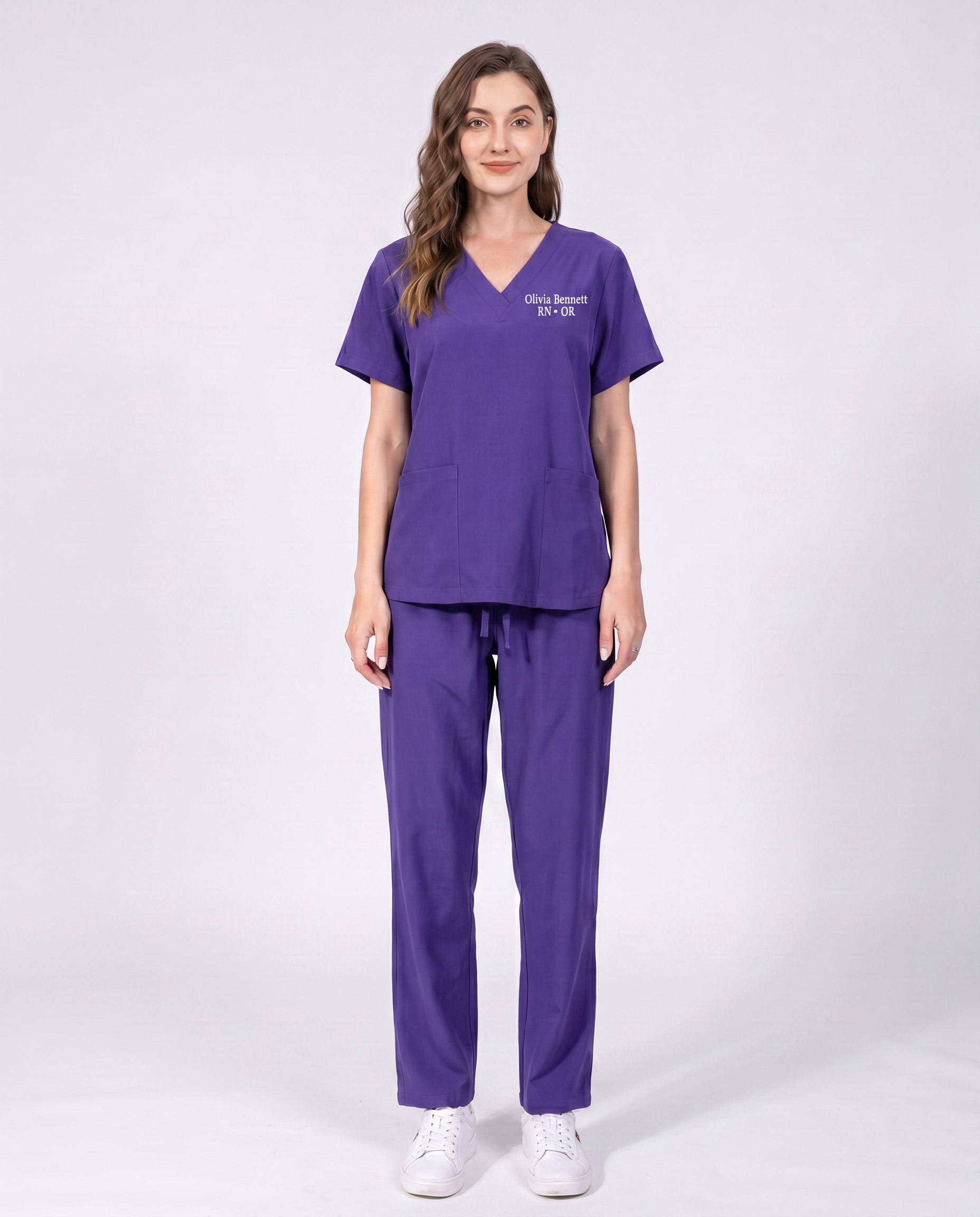 Custom Embroidered Unisex Scrub Set – V-Neck Two Front Pockets Straight-Leg Pants
