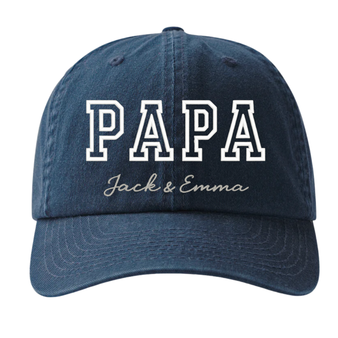 Personalized Embroidered Papa Name Baseball Hat | Custom Dad Cap Gift - detail view, custom embroidered by Intriklo